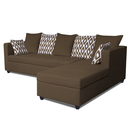 Adorn India Zink Straight line L Shape 6 Seater Sofa Rhombus Cushion(Camel)
