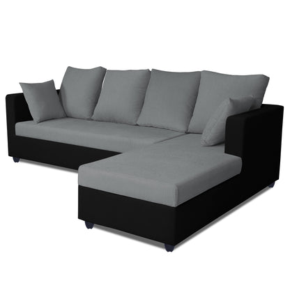 Adorn India Zink Straight line L Shape 6 Seater Sofa Plain Cushion (Grey & Black)