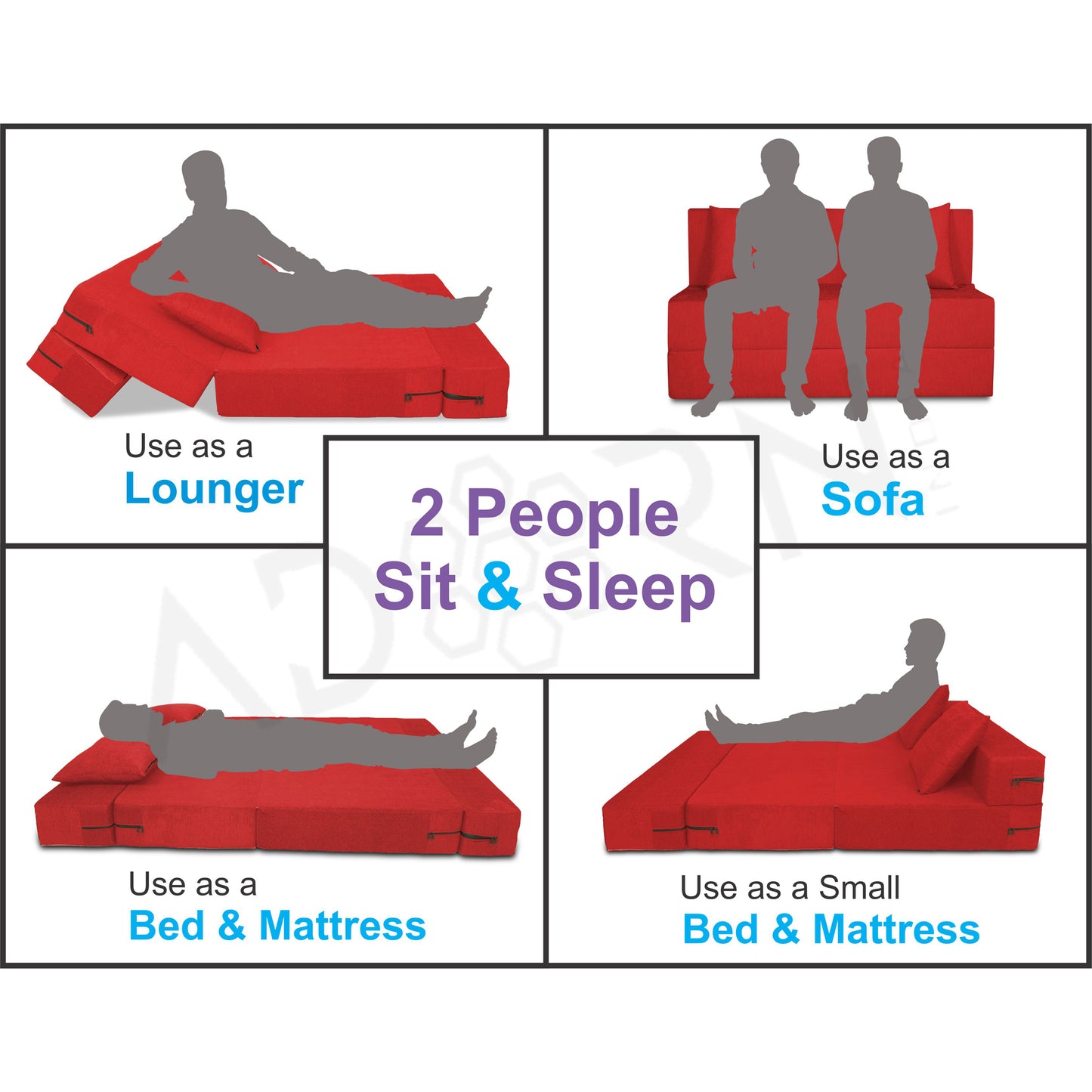 Adorn India Easy 2 Seater Sofa Cum Bed Alyn 4'x 6' (Red) (1 Year Warranty)