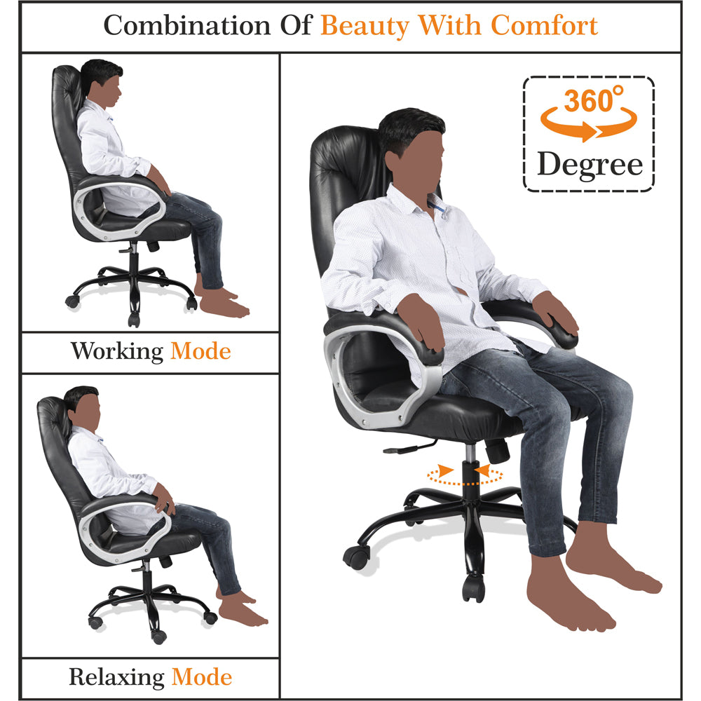 Adorn India Jorden,High-Back Leatherette Executive Office Ergonomic Chair (Black)