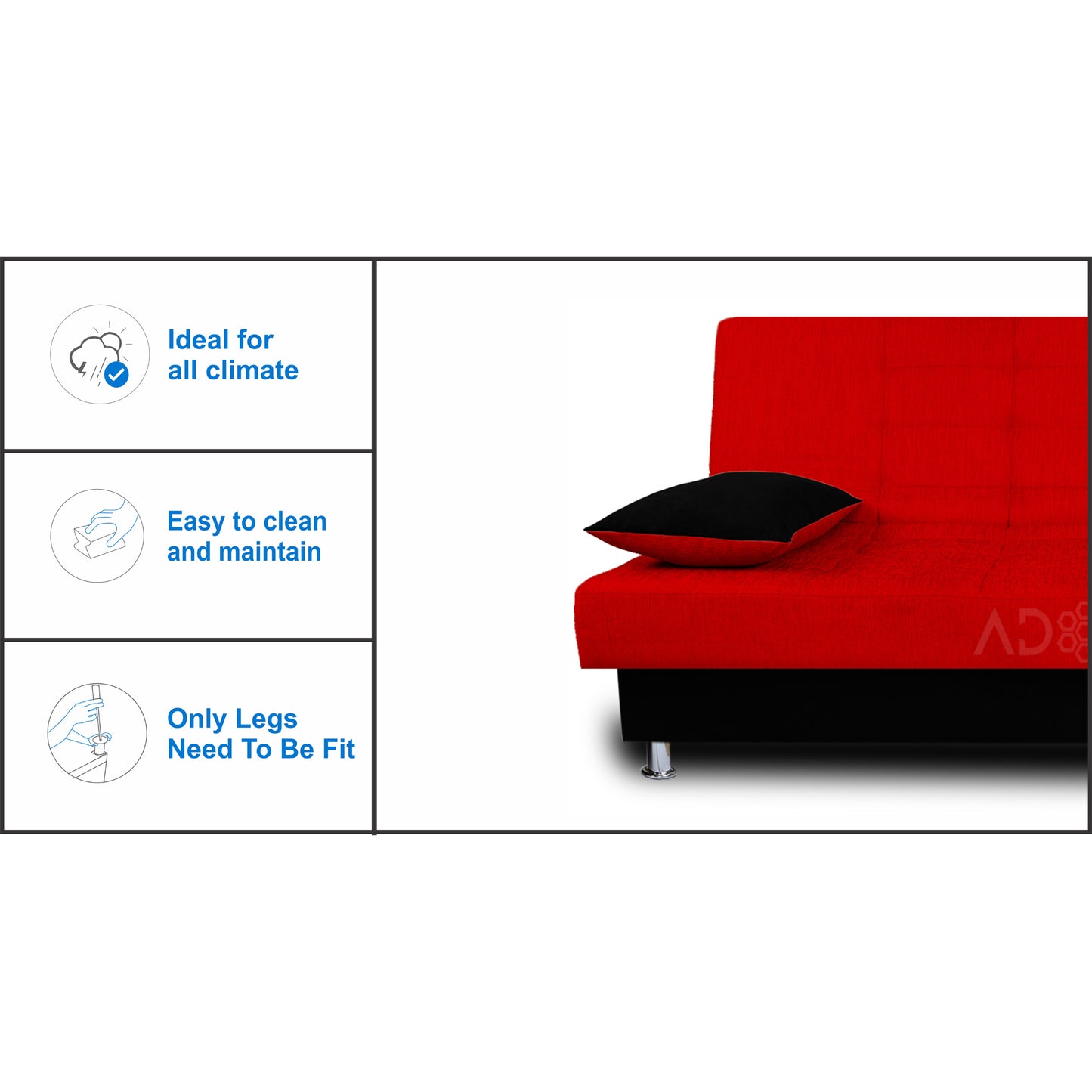 Adorn India Alyssum 3 Seater Sofa Cum bed (Red & Black)
