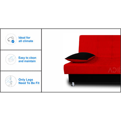 Adorn India Alyssum 3 Seater Sofa Cum bed (Red & Black)
