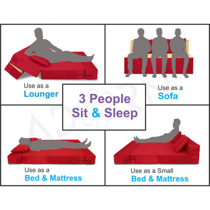 Adorn India Easy 3 Seater Sofa Cum Bed (Red) d and Beige (5x6) (1 Year Warranty)