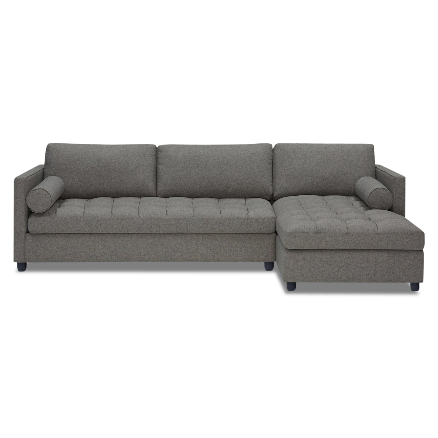 Adorn India Alexander L Shape 7 Seater Sofa Set with Ottoman Puffy RHS (Light Grey) (3 Year Warranty)