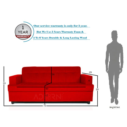 Adorn India Aleena 3 Seater Sofa(Red)