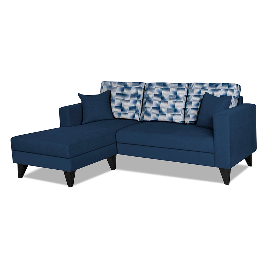 Adorn India Berlin Bricks L Shape 4 Seater Sofa Set (Left Hand Side) (Blue) Martin Plus (3 Year Warranty)