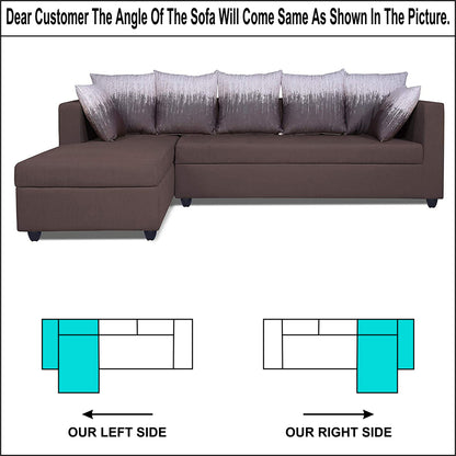 Adorn India Zink Straight line L Shape 6 Seater Sofa Wave Cushion (Left Side Handle)(Brown)