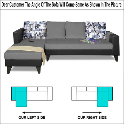 Adorn India Ashley L Shape 6 Seater Sofa Set Leatherette Fabric Digitel Print (Left Hand Side) (Grey & Black) (3 Year Warranty)