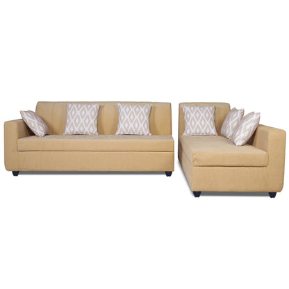 Adorn India Rio Highback L Shape 6 Seater Sofa Set (Right Hand Side) (Beige) (3 Year Warranty)
