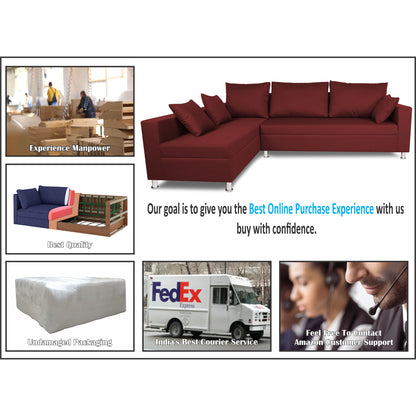 Adorn India Straight Line 6 seater L Shape Sofa set (Left Side Handle)(Maroon)