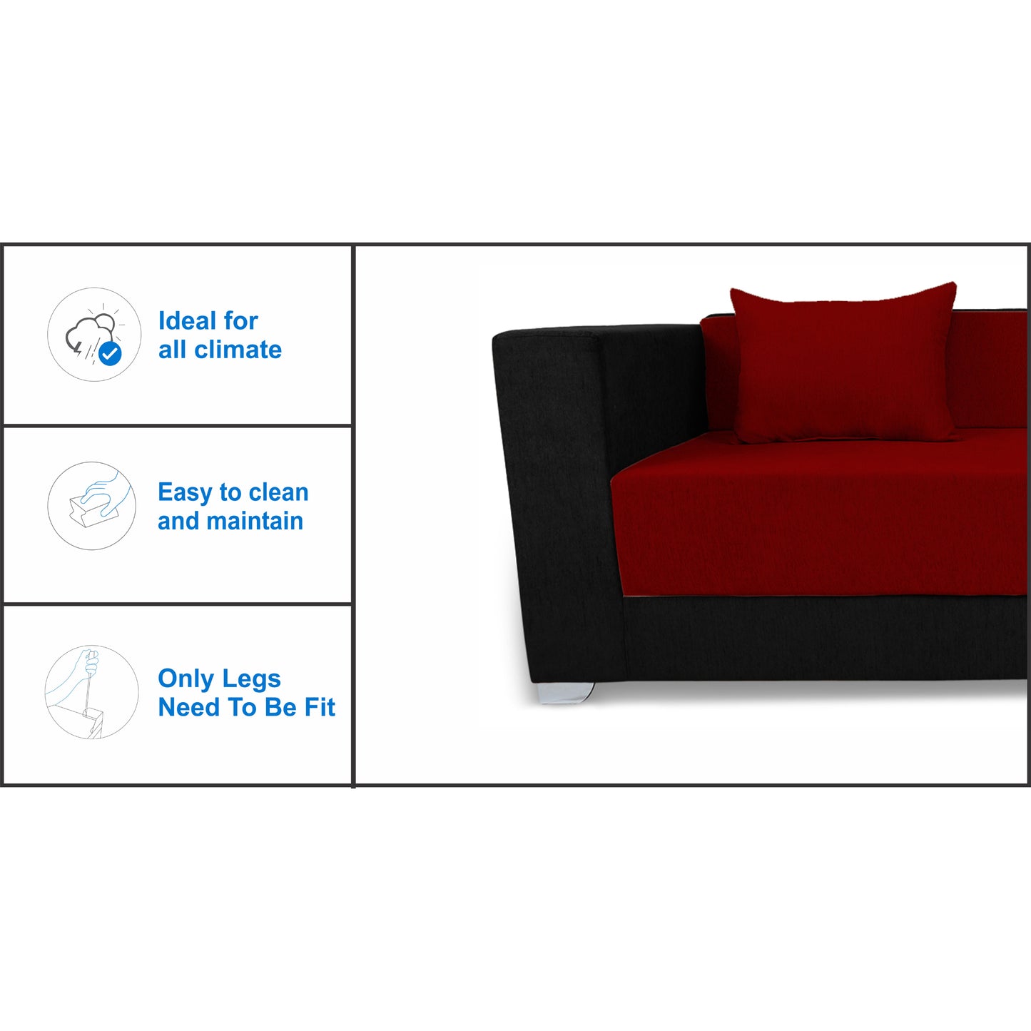 Adorn India Almond 3 Seater Sofa Cumbed (Maroon & Black)