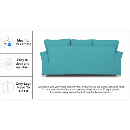 Adorn India Alexia 3 Seater Sofa(Aqua Blue), Wood, Foam
