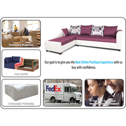 Adorn India Aliana L Shape Leatherette Fabric 6 Seater Sofa Set LHS (Light Purple & White)