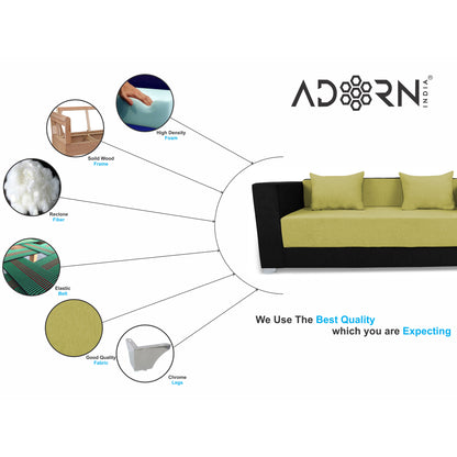 Adorn India Almond 3 Seater Sofa cumbed(Green & Black)
