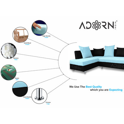 Adorn India Adillac 5 Seater Corner Sofa(Left Side Handle)(Light Blue & Black)