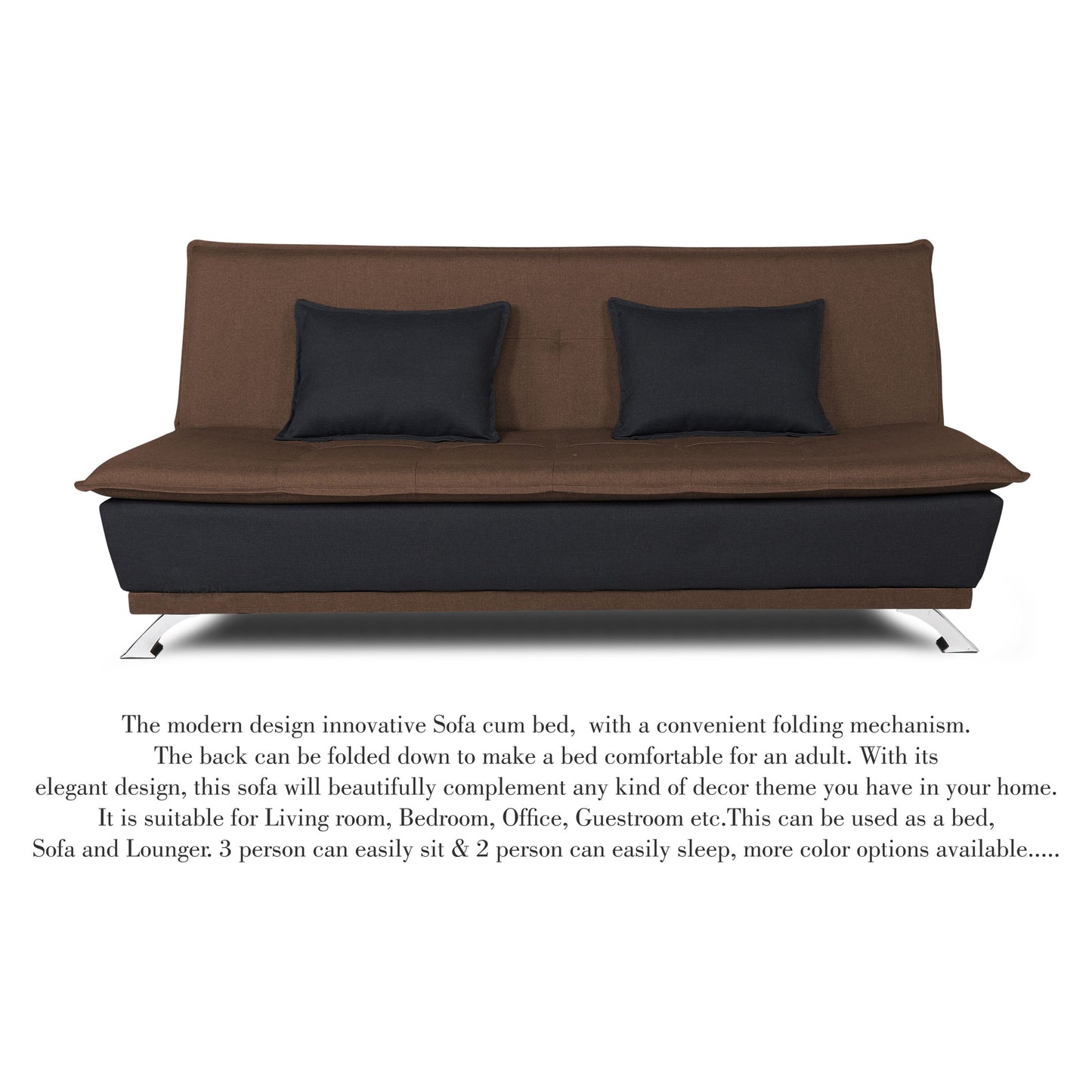 Adorn India Exclusive Two Tone Arden 4 Seater Sofa Cum Bed 4 x 6 (Brown & Black) (3 Year Warranty)