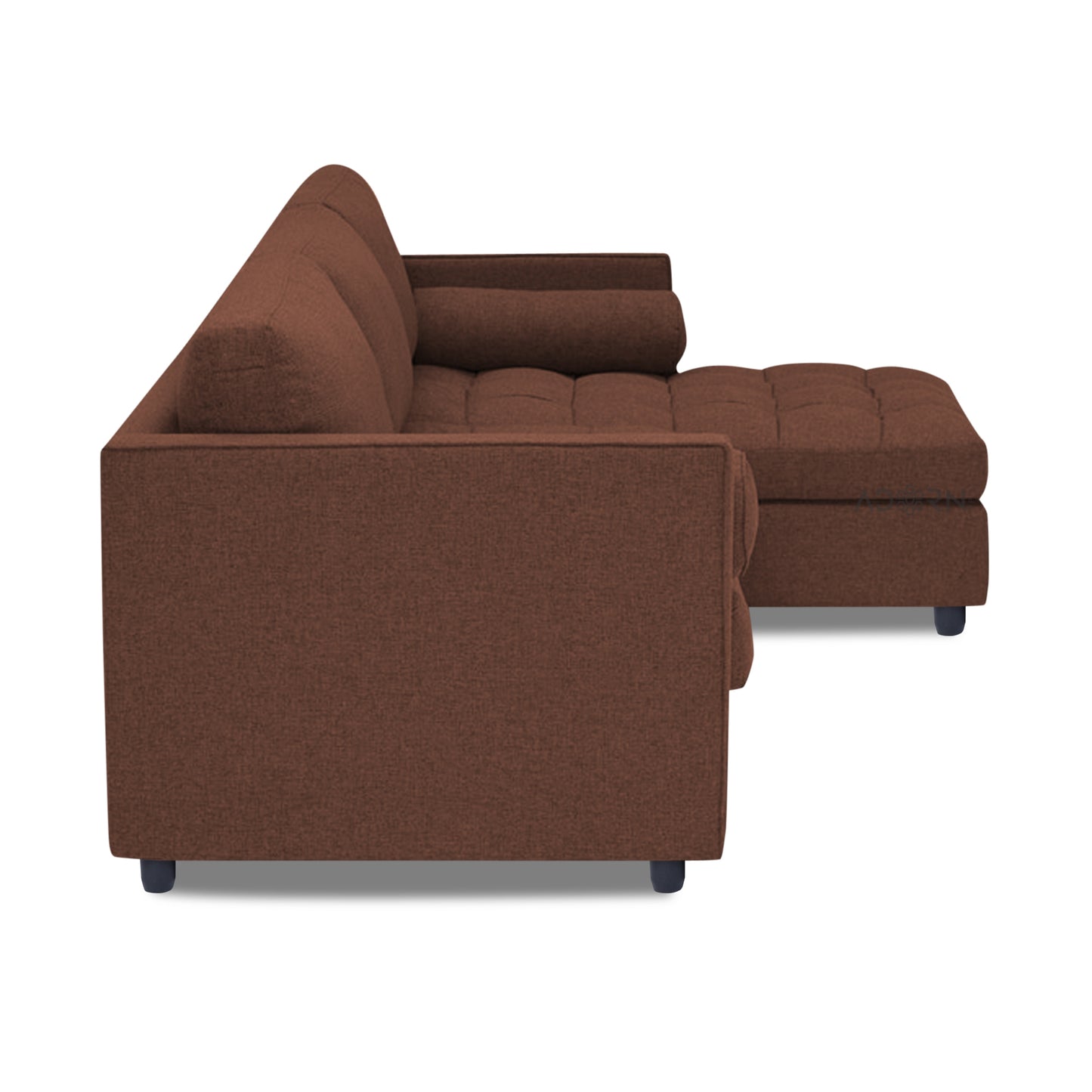 Adorn India Alexander L Shape 7 Seater Sofa Set with Ottoman Puffy RHS (Brown) (3 Year Warranty)
