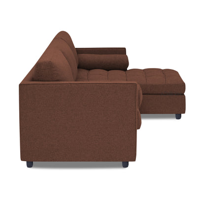 Adorn India Alexander L Shape 7 Seater Sofa Set with Ottoman Puffy RHS (Brown) (3 Year Warranty)