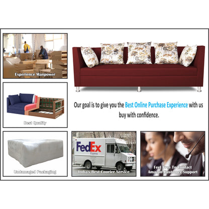 Adorn India Alica 3 Seater Sofa (Maroon), Wood, Foam