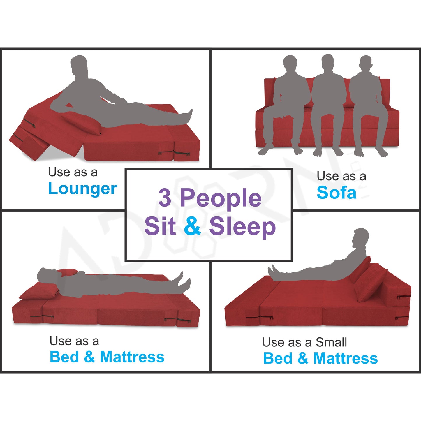Adorn India Easy 3 Seater Sofa Cum Bed Alyn 5'x 6' (Maroon) (1 Year Warranty)