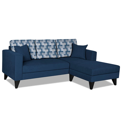 Adorn India Berlin Bricks L Shape 4 Seater Sofa Set (Right Hand Side) (Blue) Martin Plus (3 Year Warranty)