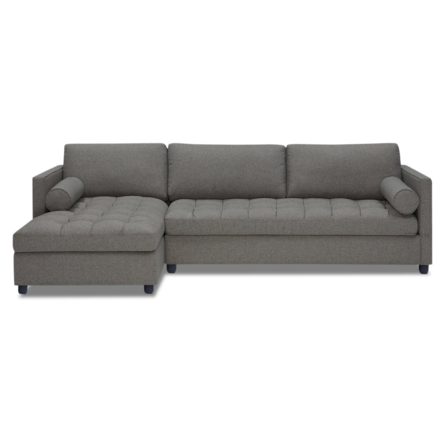 Adorn India Alexander L Shape 7 Seater Sofa Set with Ottoman Puffy LHS (Light Grey) (3 Year Warranty)
