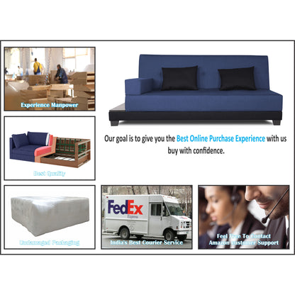 Adorn India Exclusive Two Tone Blake Three Seater Sofa Cum Bed (Blue & Black), Wood, Foam