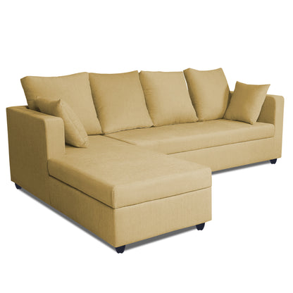 Adorn India Zink Straight line L Shape 5 Seater Sofa Plain Cushion (Left Side Handle) (Beige)