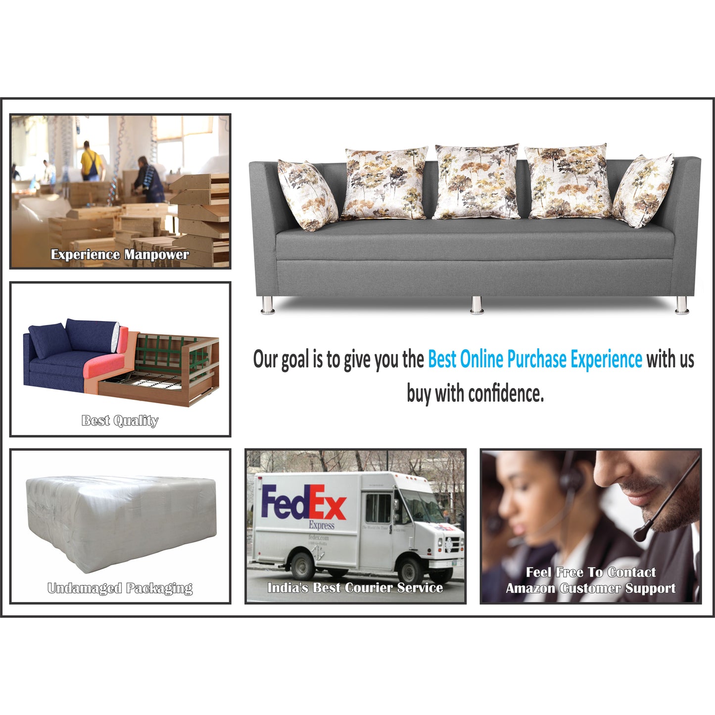 Adorn India Alica Modular Sofa Set (Light Grey)