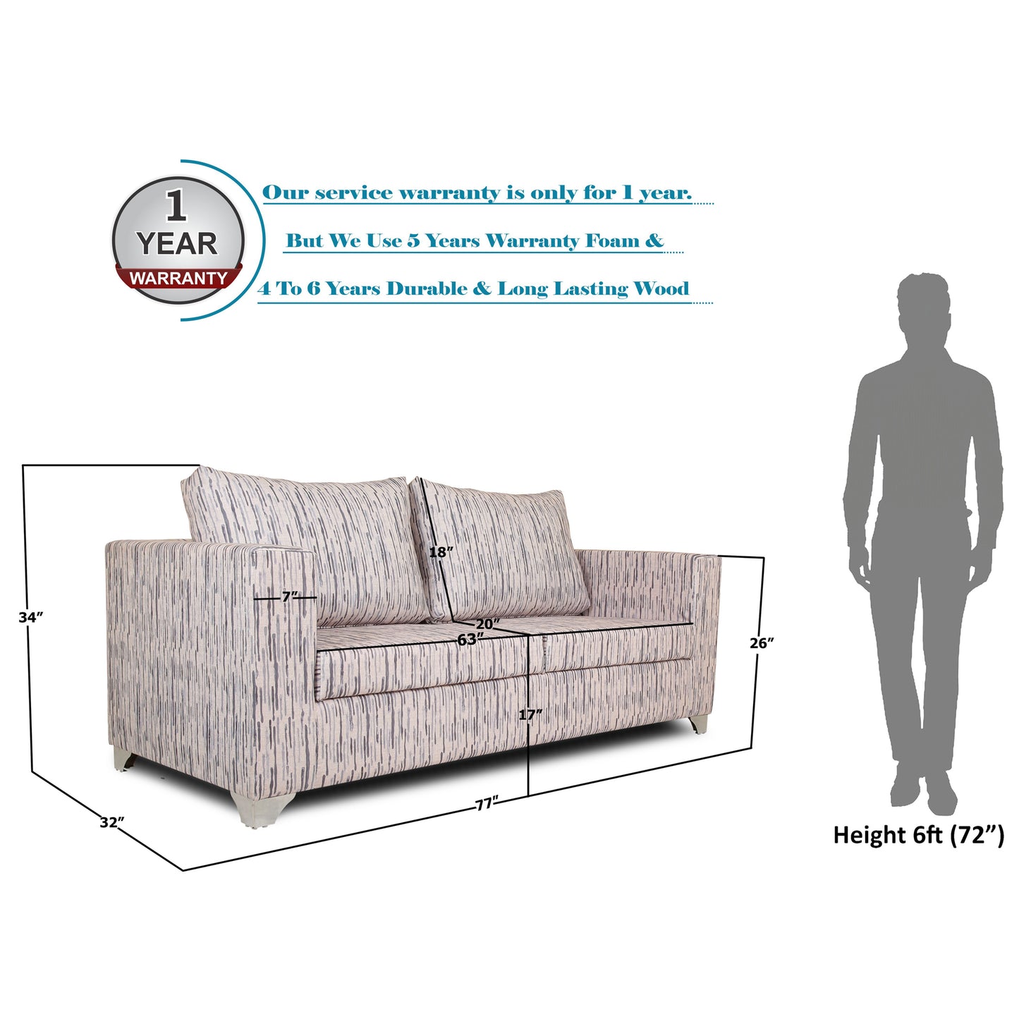 Adorn India Lancia 3 Seater Sofa Digitel Print (Grey)