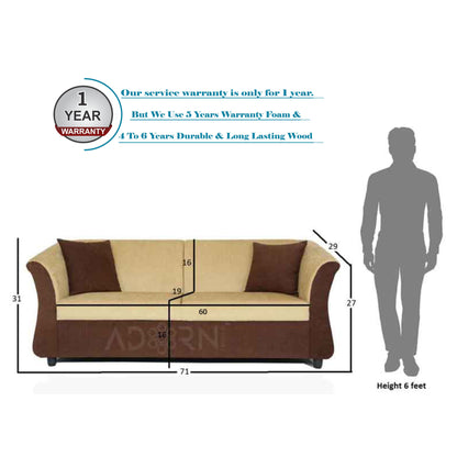 Adorn India Acura 3 Seater Sofa (Brown & Beige)