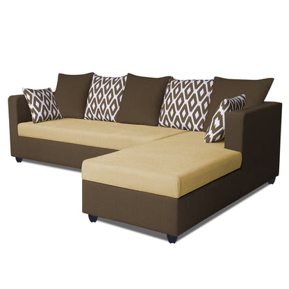 Adorn India Zink Straight line L Shape 6 Seater Sofa Rhombus Cushion(Brown & Beige)