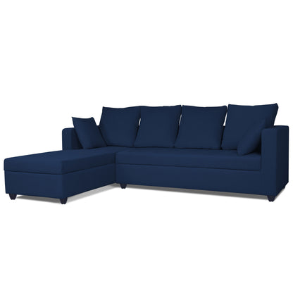 Adorn India Zink Straight line L Shape 5 Seater Sofa Plain Cushion (Left Side Handle)(Blue)