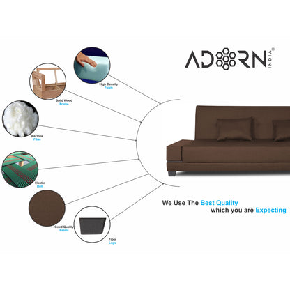 Adorn India Blake 3 Seater Sofa Cum Bed (Brown), Wood, Foam