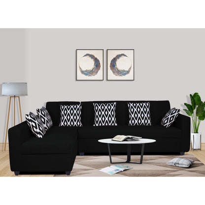 Adorn India Rio High Back L Shape 6 Seater Sofa Set (Left Side Handle)(Black)