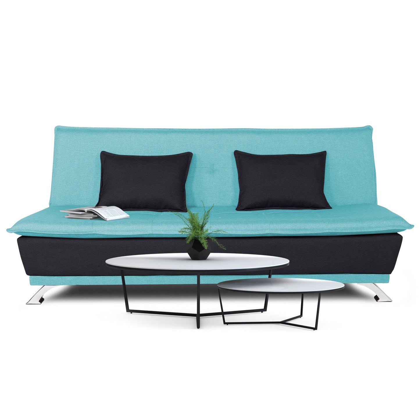 Adorn India Exclusive Two Tone Arden 4 Seater Wood Sofa Cum Bed 4 x 6 (Aqua Blue & Black) (3 Year Warranty)