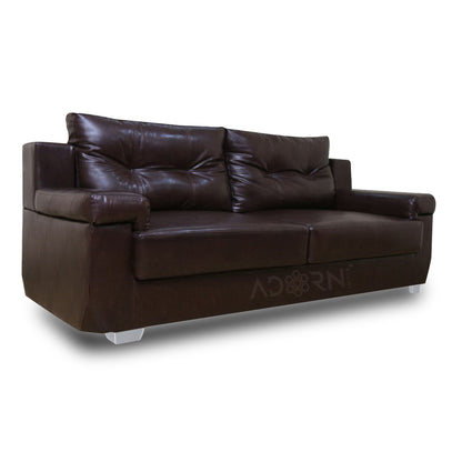 Adorn India Soleado Leatherette Three Seater Sofa (Brown)
