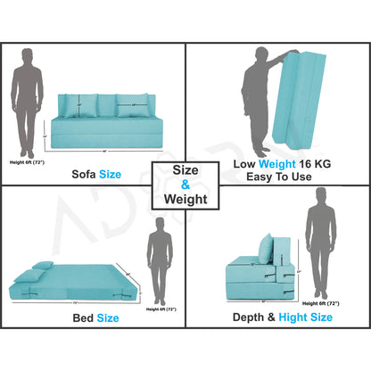 Adorn India Foam Easy 3 Seater Sofa Cum Bed Alyn 5'X 6' (Aqua Blue) (1 Year Warranty)