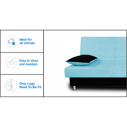 Adorn India Alyssum 3 Seater Sofa Cumbed (Sky Blue & Black)