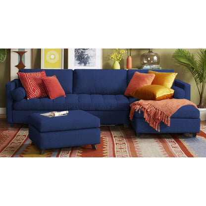 Adorn India Alexander L Shape 7 Seater Sofa Set with Ottoman Puffy RHS (Dark Blue) (3 Year Warranty)
