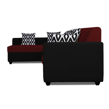 Adorn India Rio High Back L Shape 6 Seater Sofa Set (Left Side Handle)(Maroon & Black)