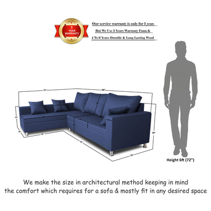 Adorn India Straight Line L Shape Sofa (Left Side Handle) (Blue)