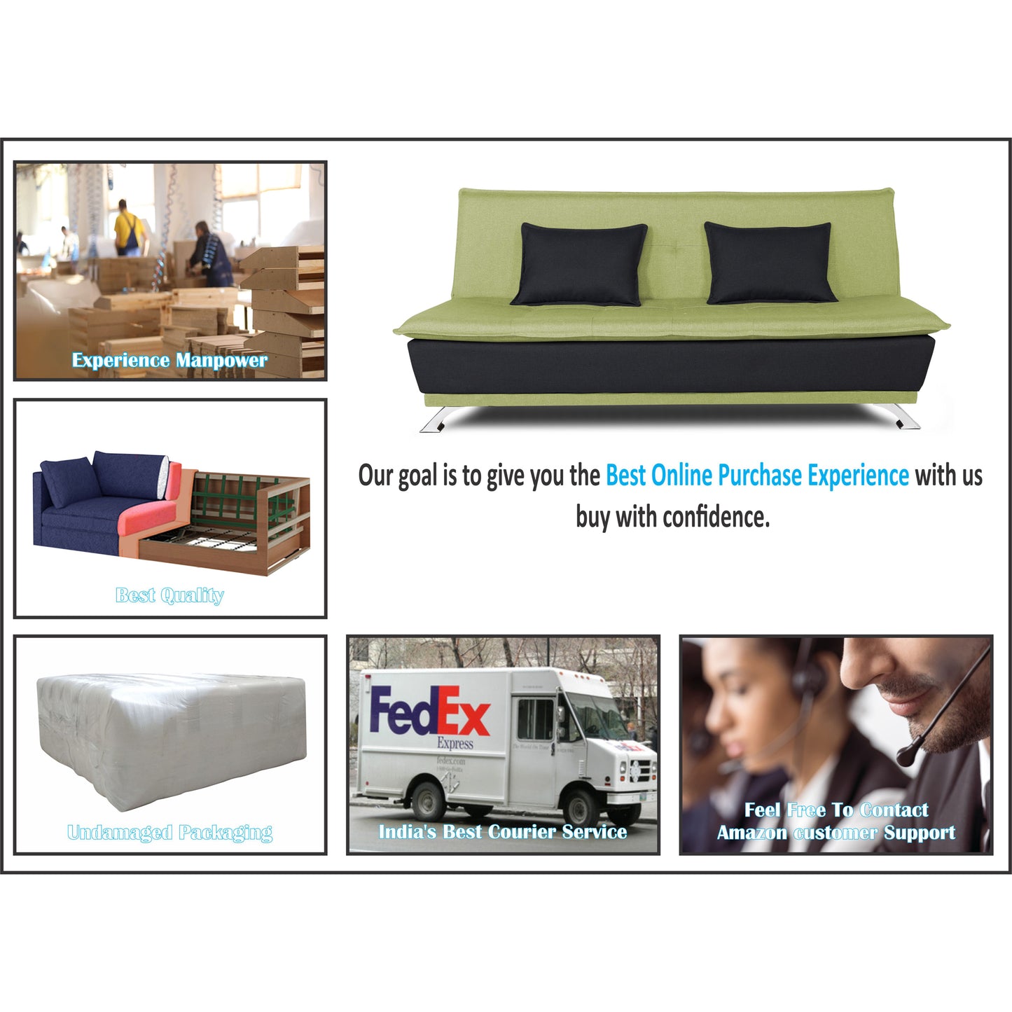 Adorn India Exclusive Two Tone Arden 4 Seater Sofa Cum Bed 4 x 6 (Green & Black) (3 Year Warranty)
