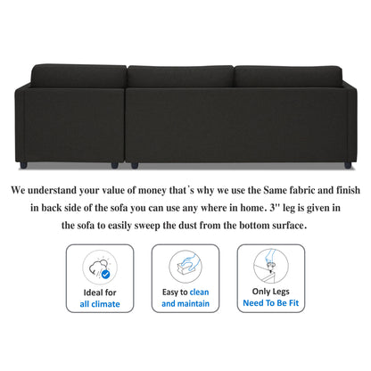 Adorn India Alexander L Shape 7 Seater Sofa Set with Ottoman Puffy RHS (Black) (3 Year Warranty)