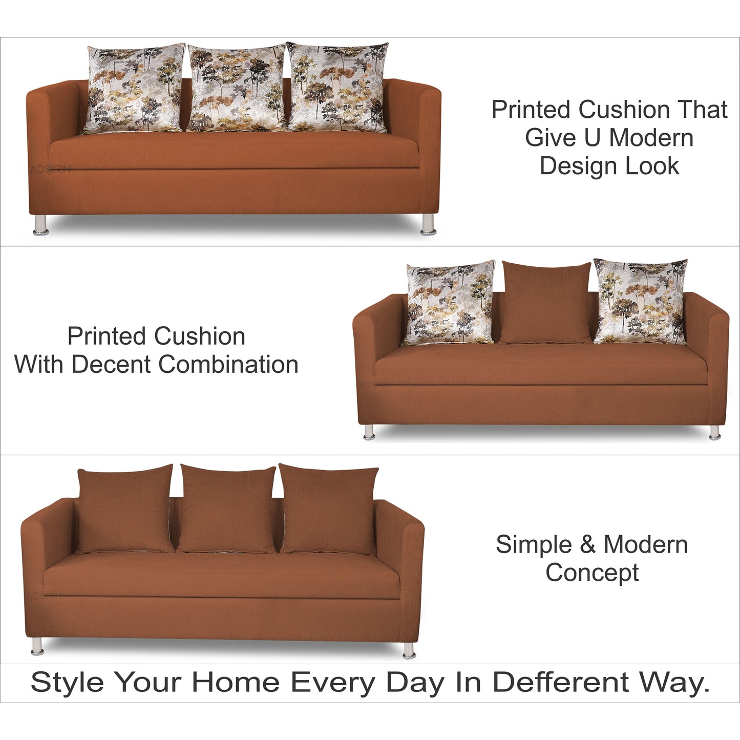 Adorn India Alita 3-1-1 Compact 5 Seater Sofa Set (Rust)