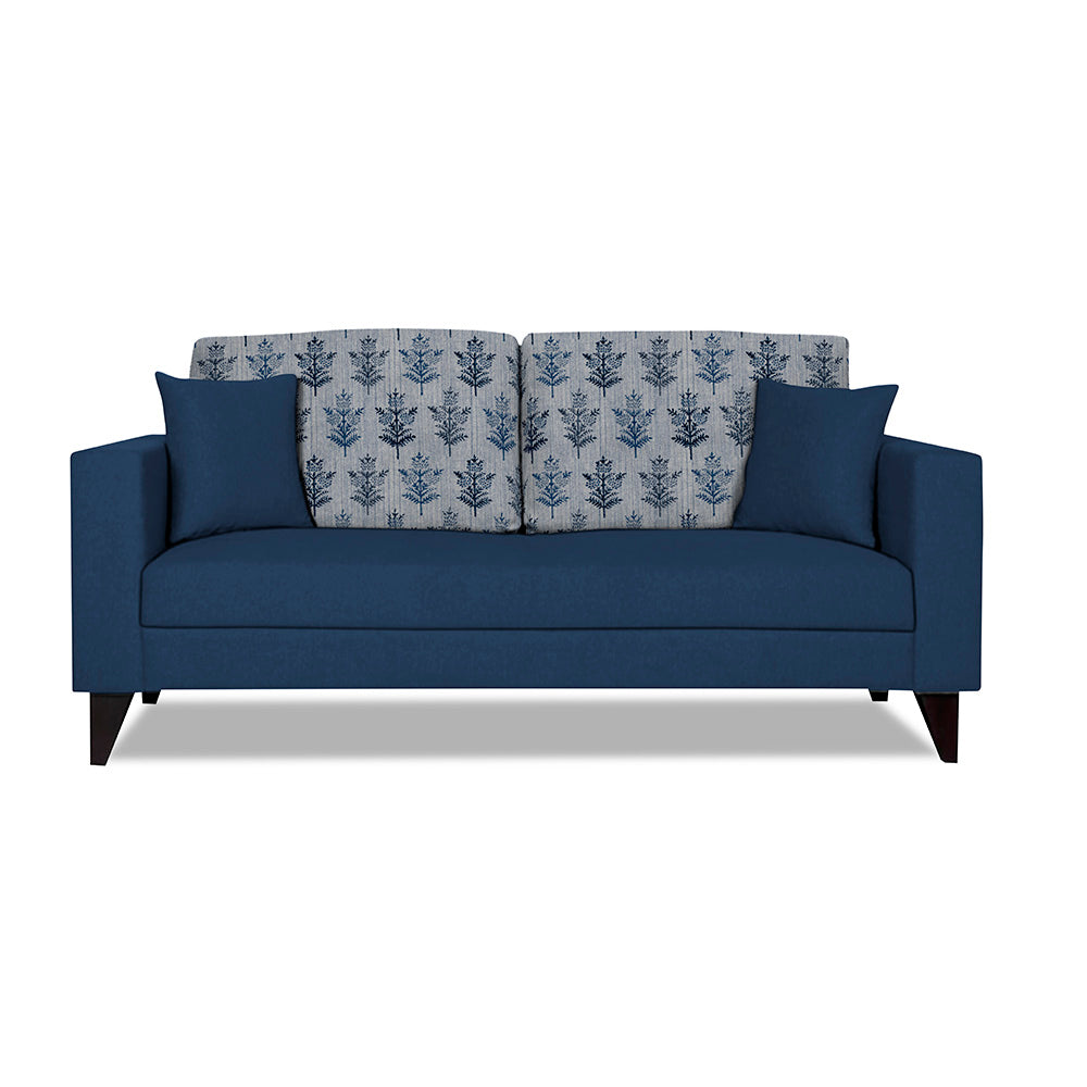 Adorn India Parker Leaf 3 Seater Sofa (Blue) Martin Plus (3 Year Warranty)
