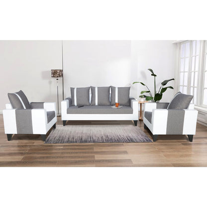 Adorn India Ashley Stripes Leatherette Fabric 3-1-1 Five Seater Sofa Set (Grey & White) (3 Year Warranty)
