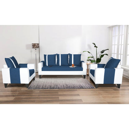 Adorn India Ashley Stripes Leatherette Fabric 3-1-1 Five Seater Sofa Set (Blue & White) (3 Year Warranty)