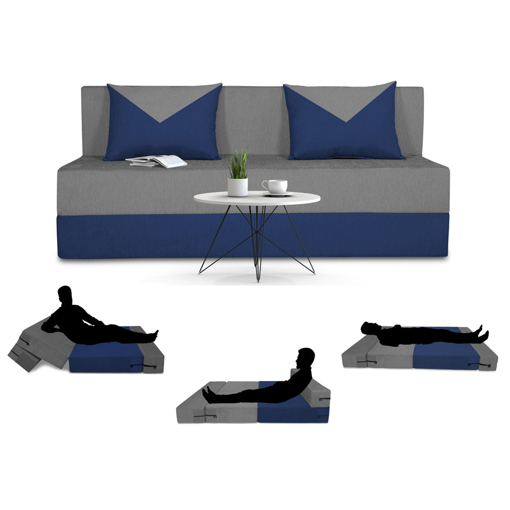 Adorn India Foam Easy Boom 3 Seater Sofa Cum Bed 5 X 6 (Blue & Grey) (1 Year Warranty)
