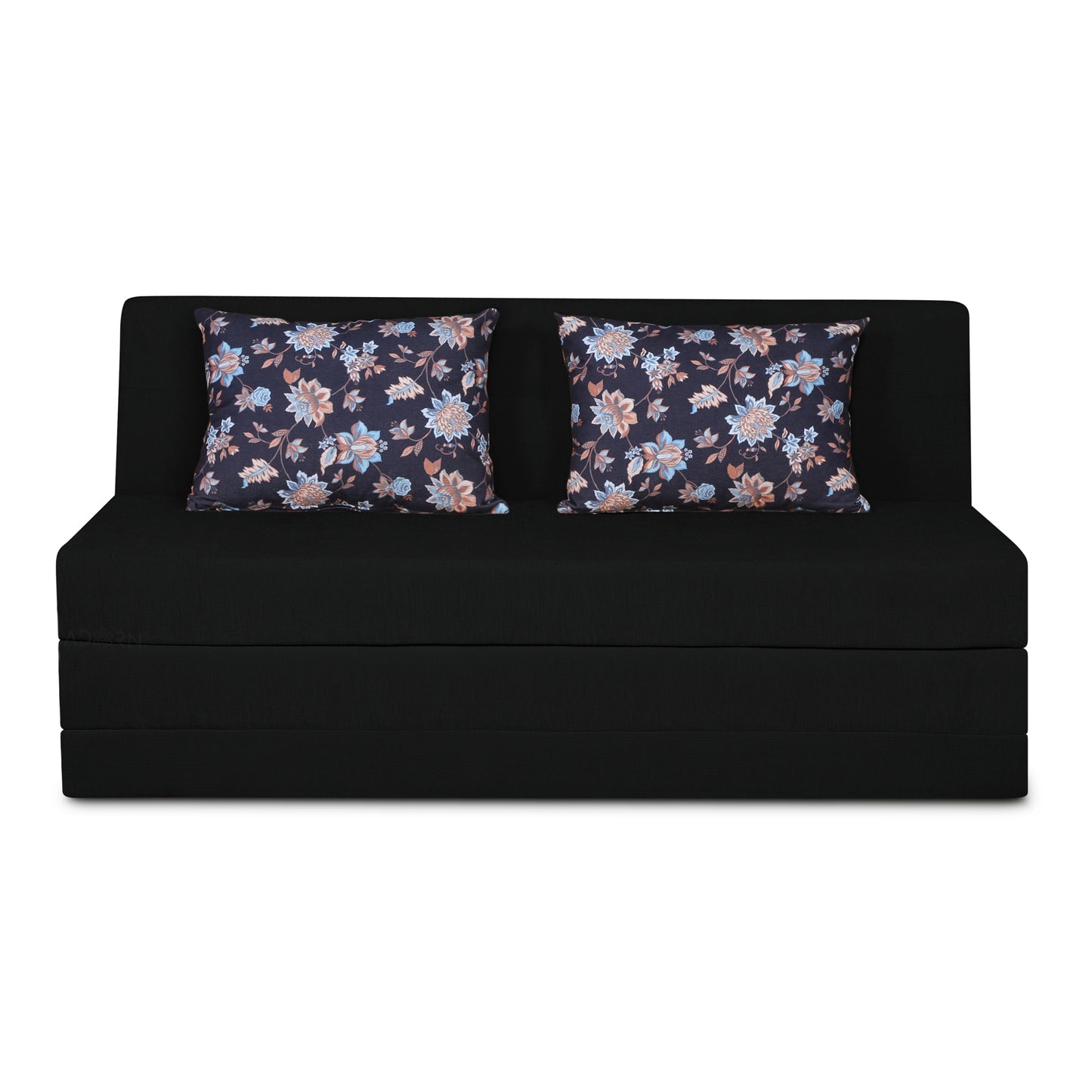 Adorn India Easy Highback Three Seater Sofa Cum Bed Floral 6' x 6' (Black) (1 Year Warranty)